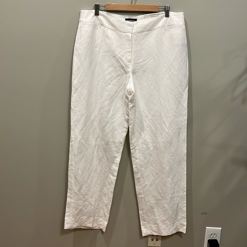 Liz Claiborne White Linen Rayon Straight Leg Pants